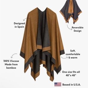 Melifluos Reversible Knit Poncho - Brown and Gray